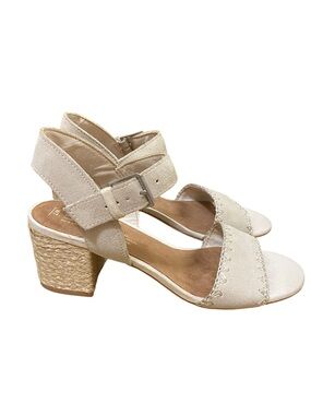 Toms Cream Woven Block Heel Ankle Strap suede sandals size 7 EUC